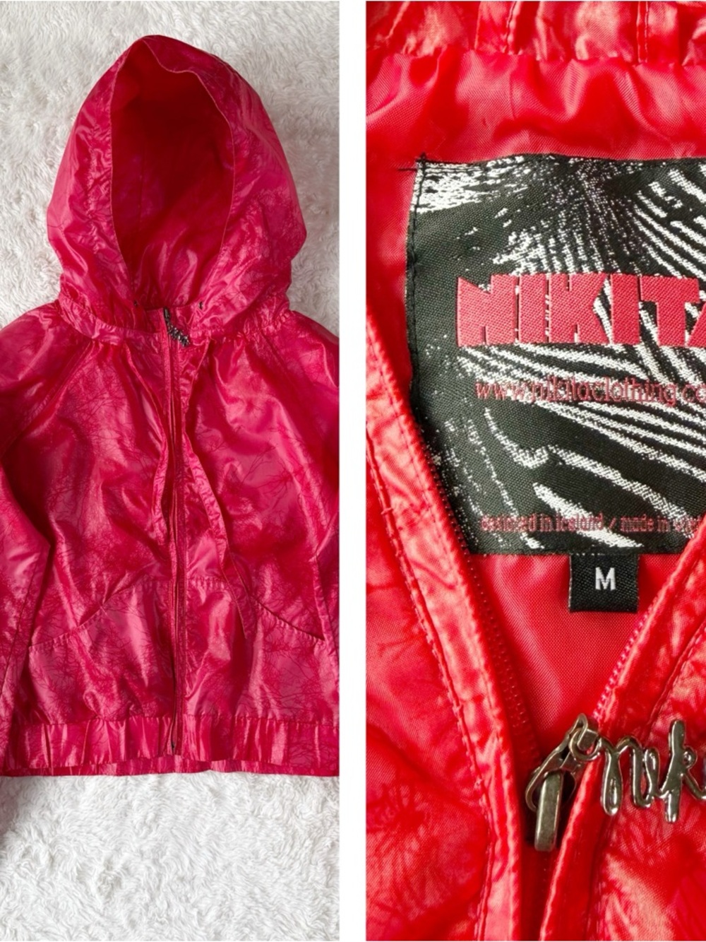 VTG 90s Y2K Nikita Red Nylon Hooded Zip-Up Windbreaker Jacket MEDIUM Gorpcore